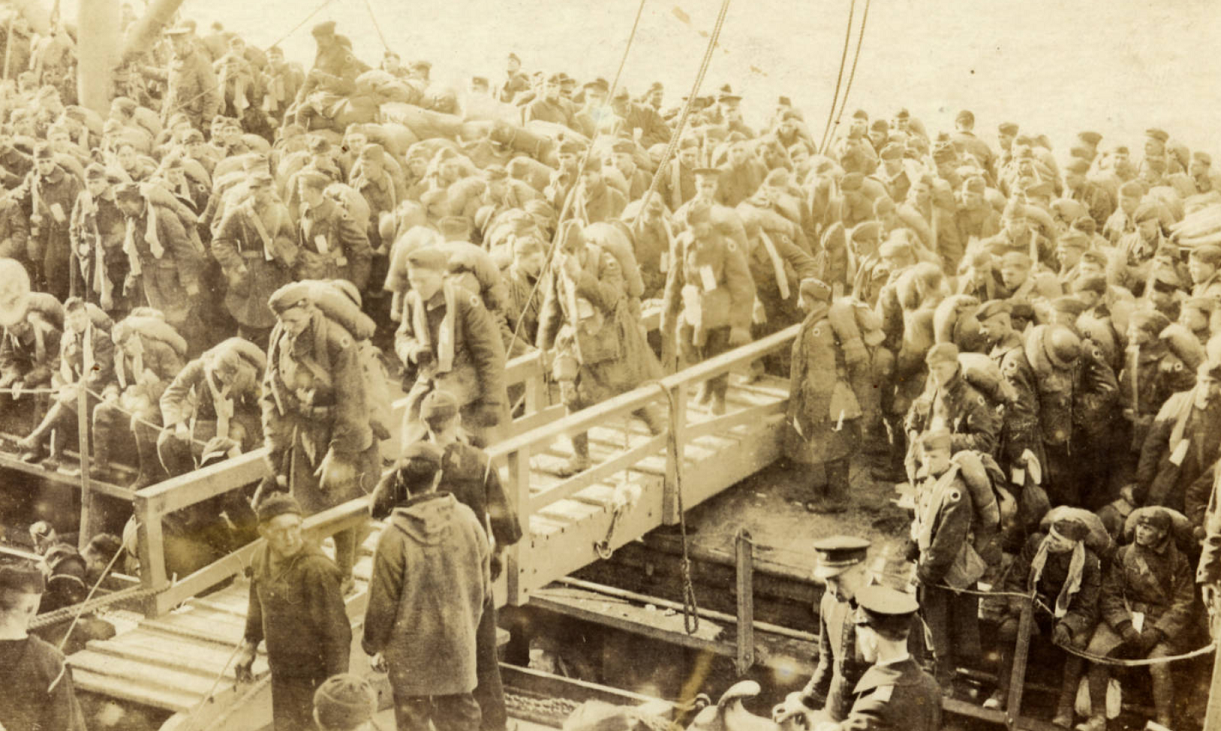 136th FA boarding USS Connecticut March 11 1919