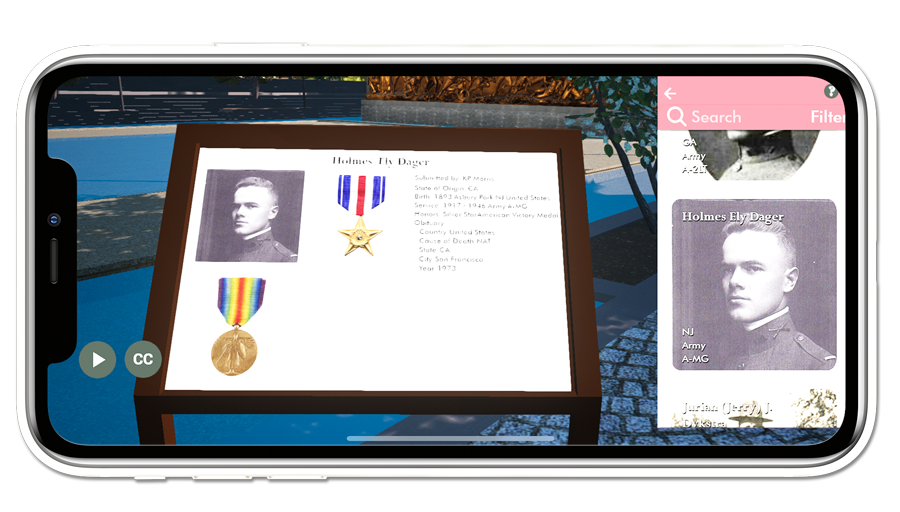 Remembrance of a WWI veteran as shown in the Virtual Explorer