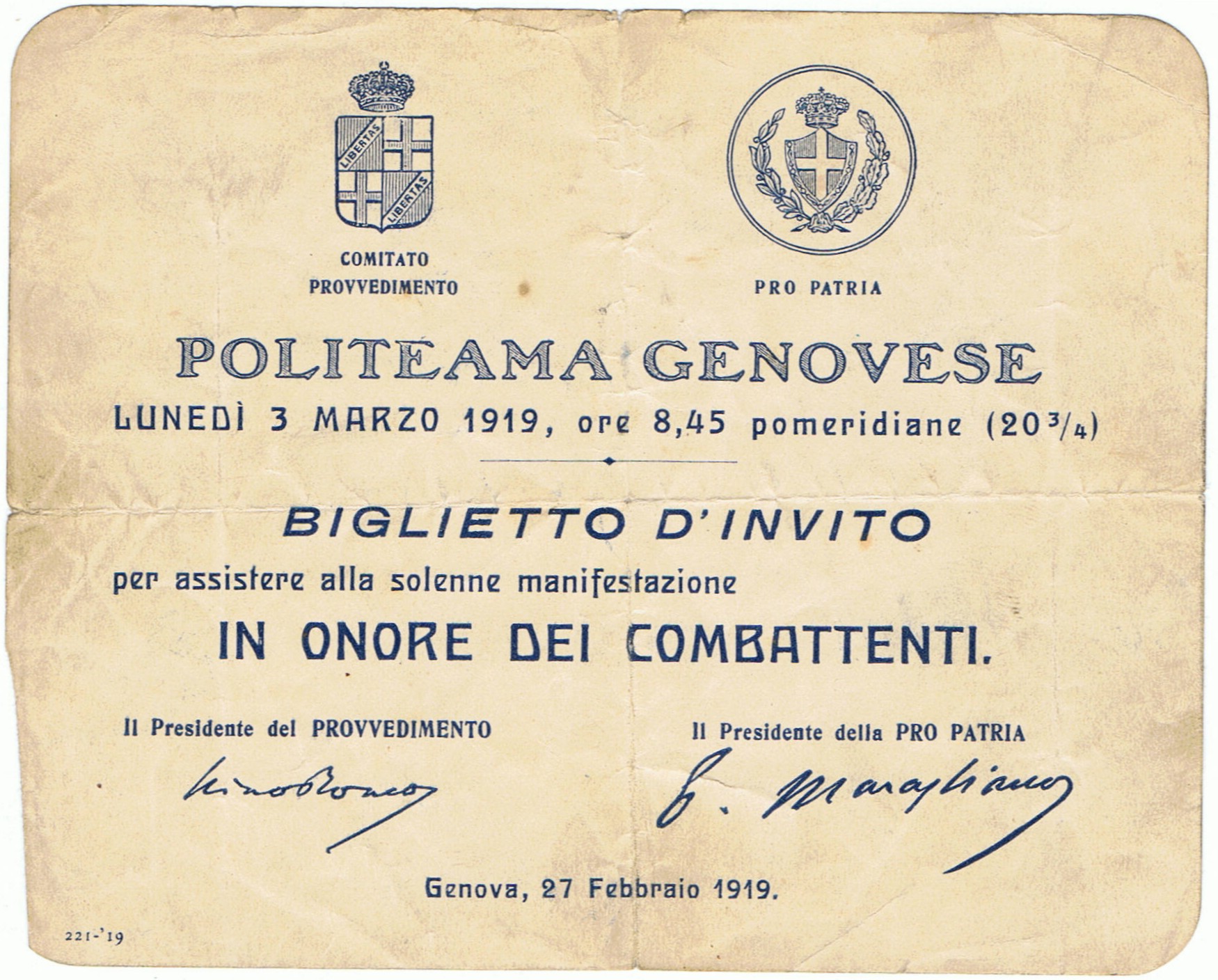 Invitation StGeorgeMedalCeremonyGenova3Mar19