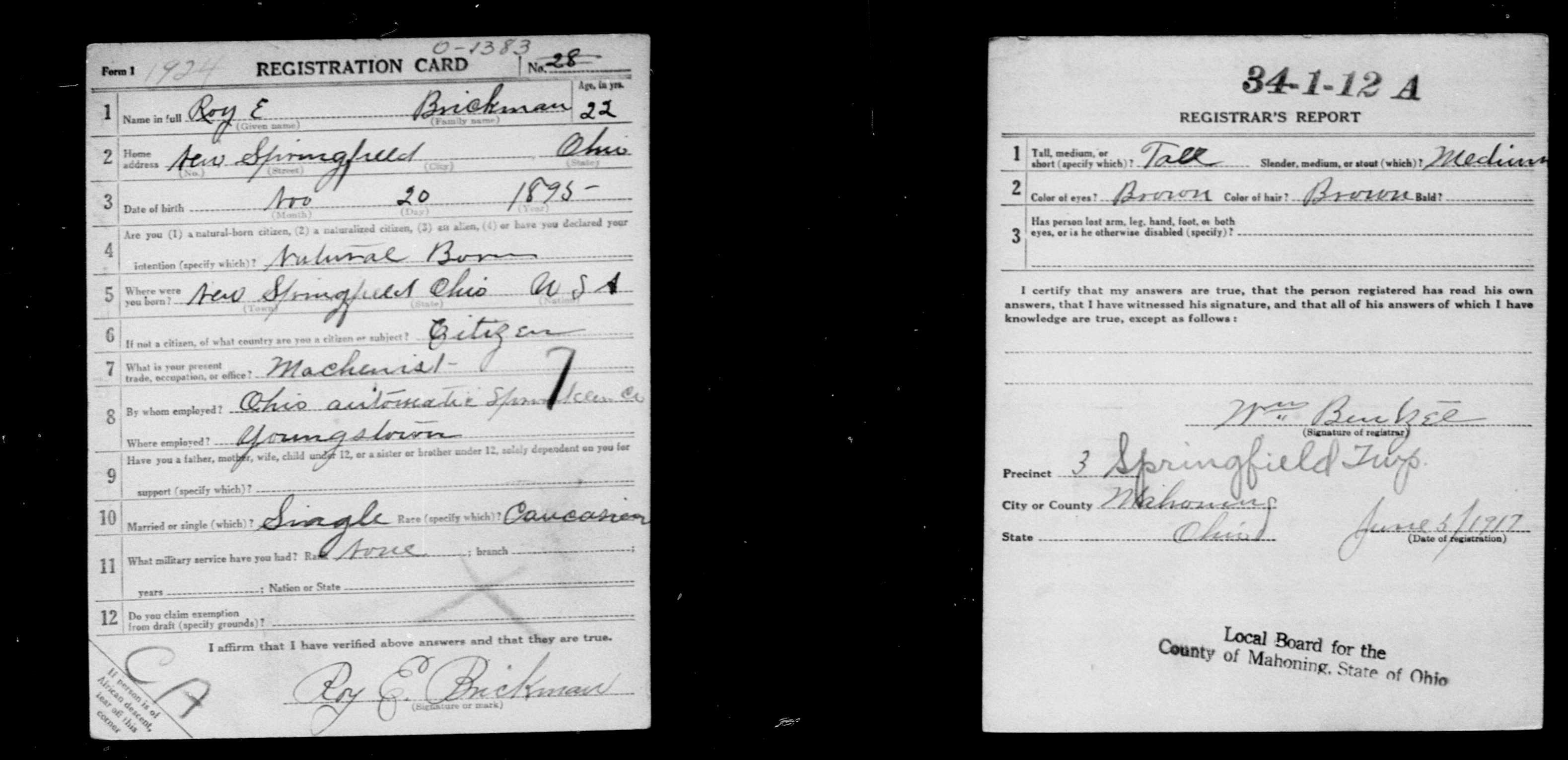BRICKMAN ROY died of injuries Dec 1918