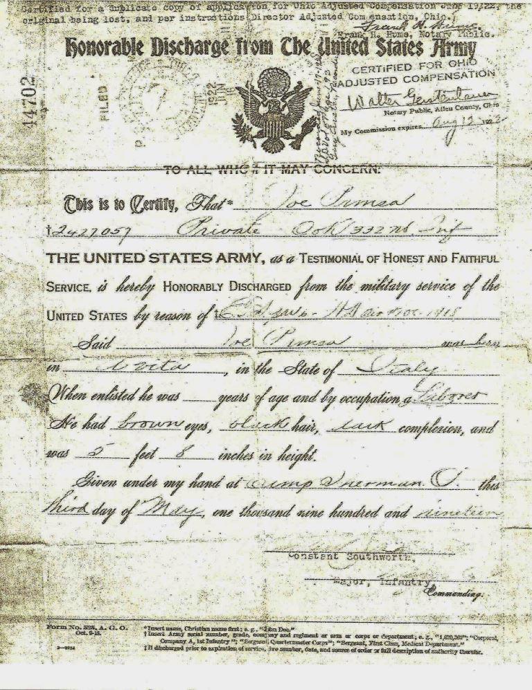 PRINSA WWI Hon Discharge comp