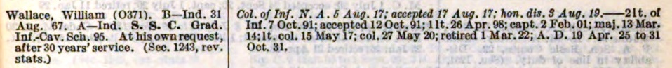 ArmyRegister1932 p939 Col Wm Wallace