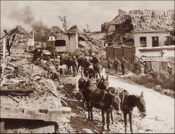 Clearing rubble in France
