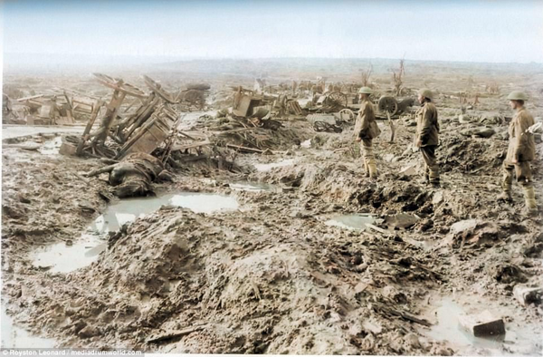 devastated landscape in early color
