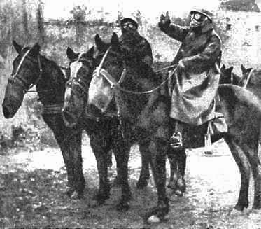 French horses with gas masks