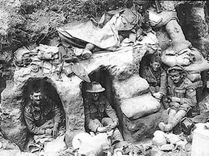 soldiers in trench huts