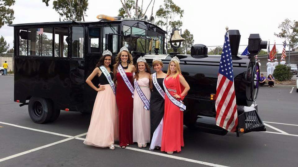 San Diego County Miss Teen pagent winners with San Diego a 40 and 8 locomotive