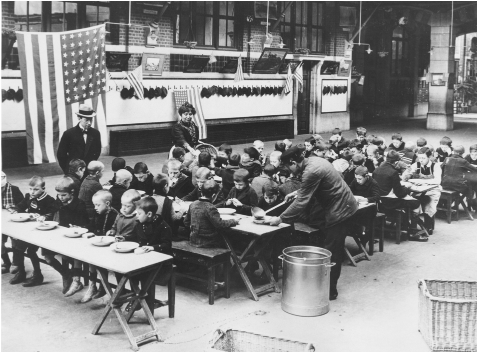 Belgian children eating food imported by the Commission for Relief in Belgium