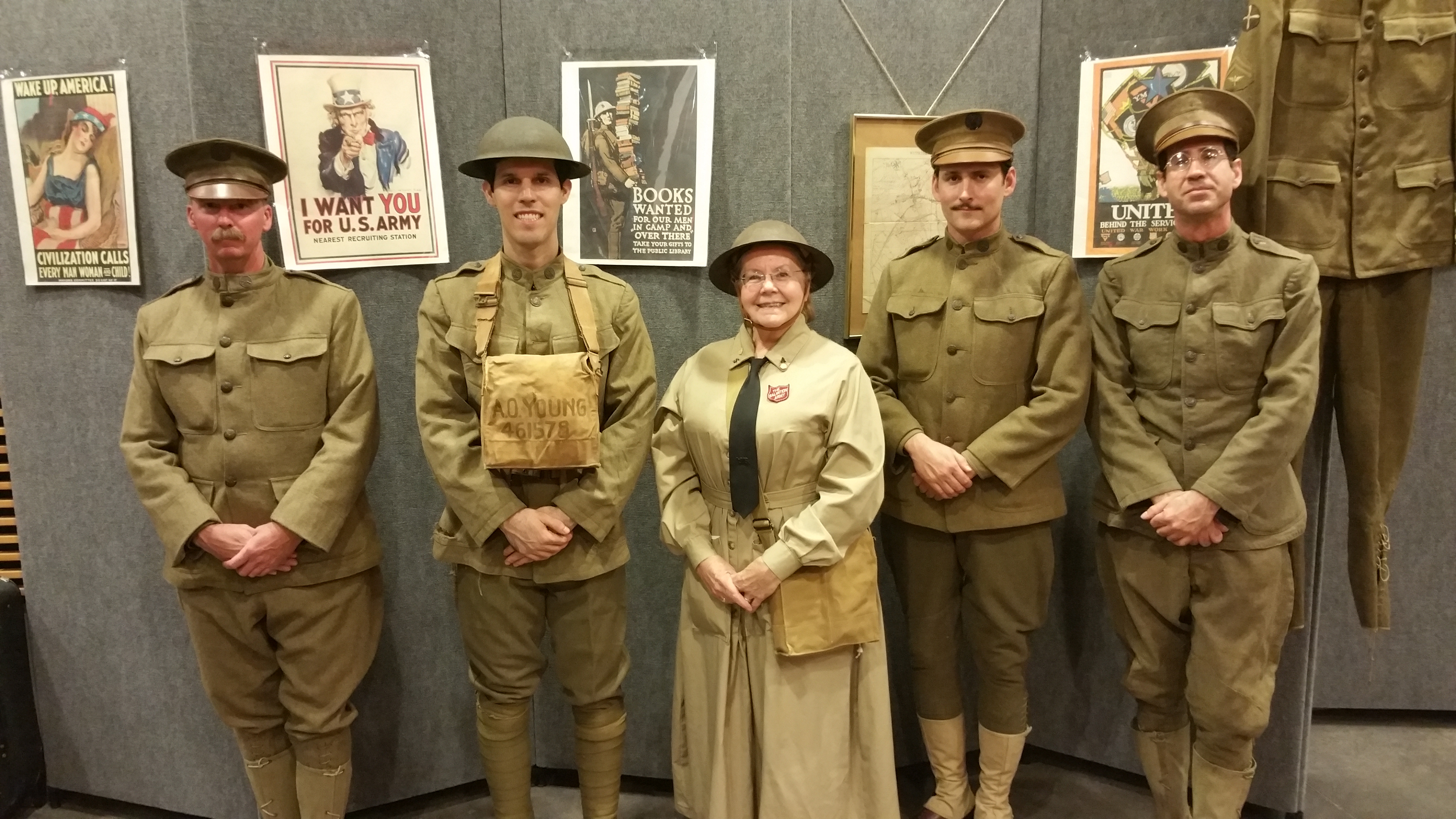 springsation 2017 cal ww1 cent task force five reenactors at display wall