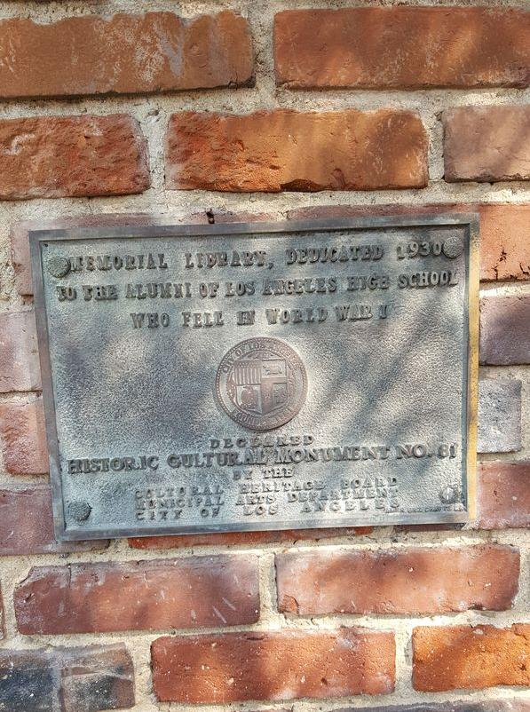 la hs memorial park ww1 plaque result