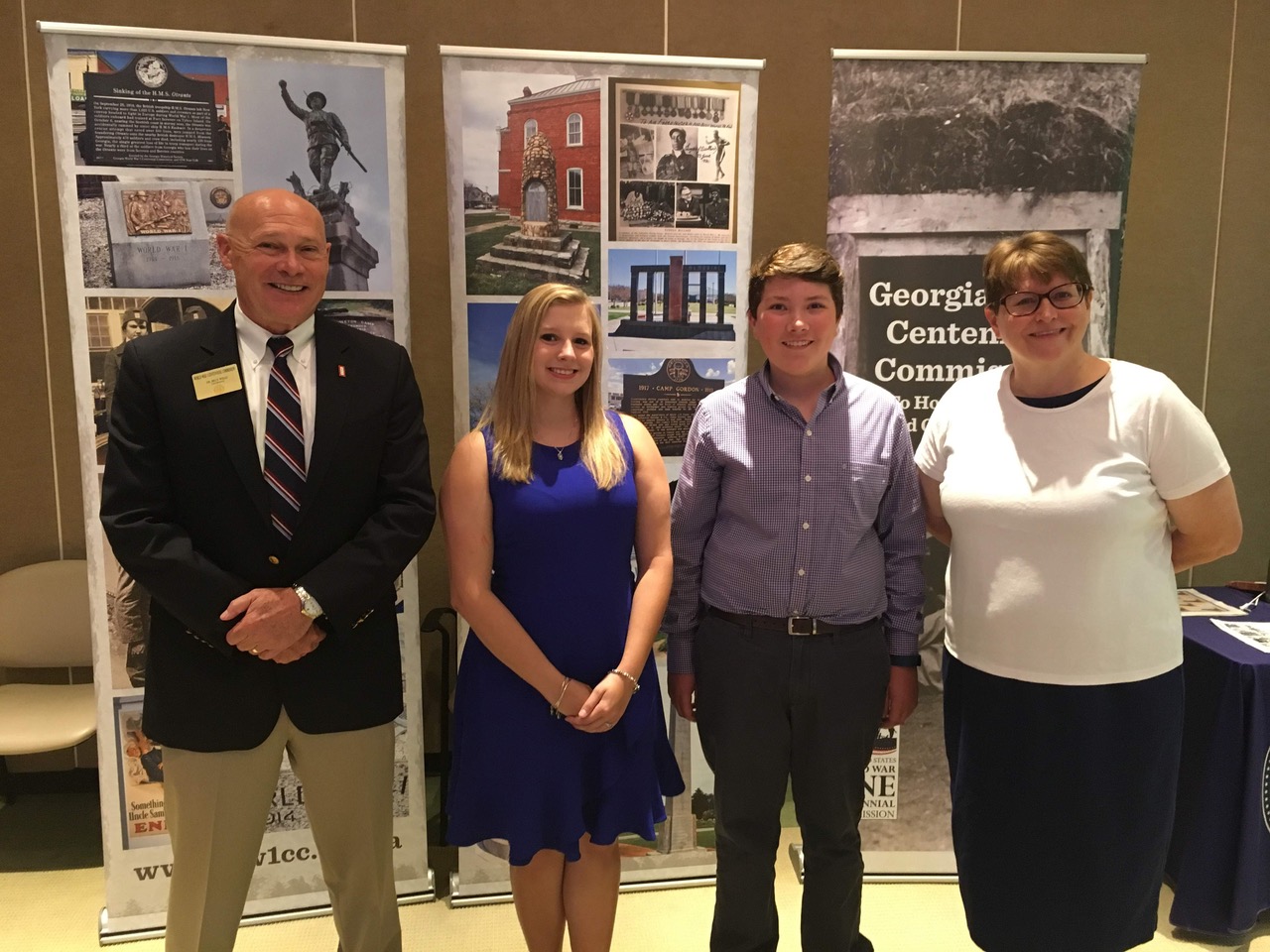 With the two recipients are Dr. Billy Wells, Chair of the GA WWI Centennial Commission, and Ms. Laura McCarty, President of Georgia Humanities.