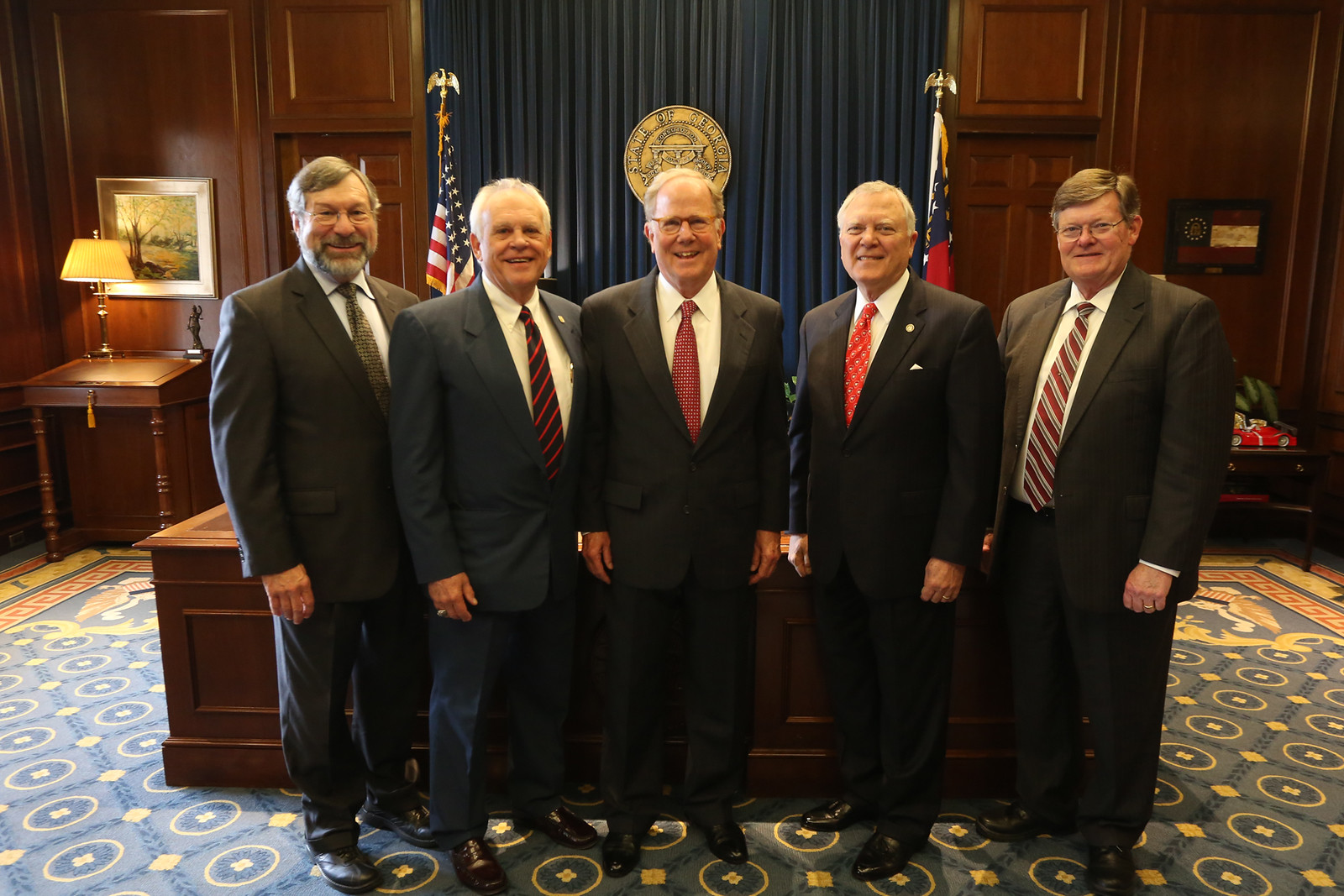 At the Feb. 25 swearing-in ceremony are (l-r) University System Heritage Communications Associate Lamar Veatch, Commissioner Rick Elder, Commissioner Sam Friedman, Gov. Nathan Deal, and Georgia World War I Centennial Commission Executive Director Tom Jackson.