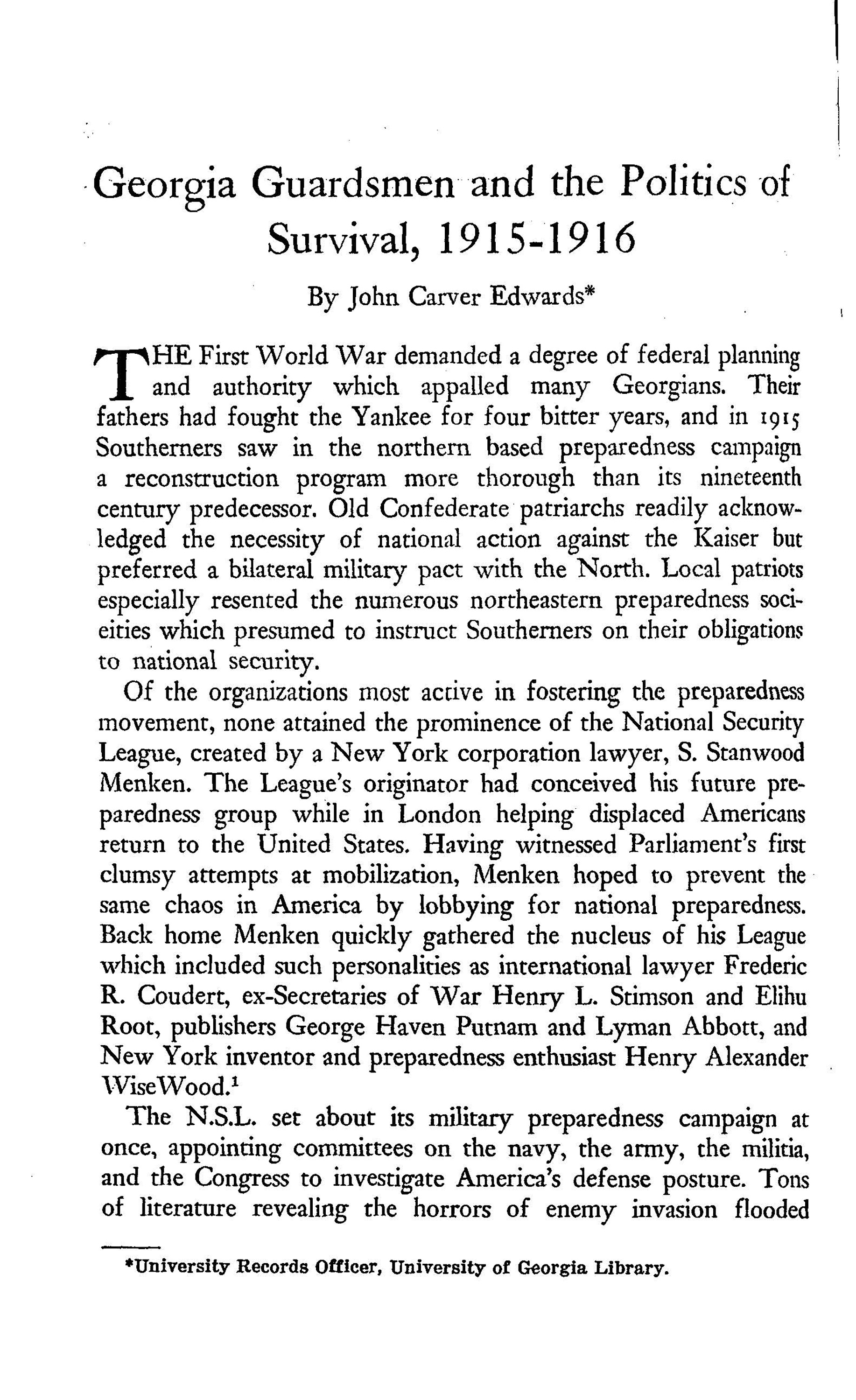 GHQ Edwards Georgia Guardsmen and the Politics of Survival 1915 1916 Page 1