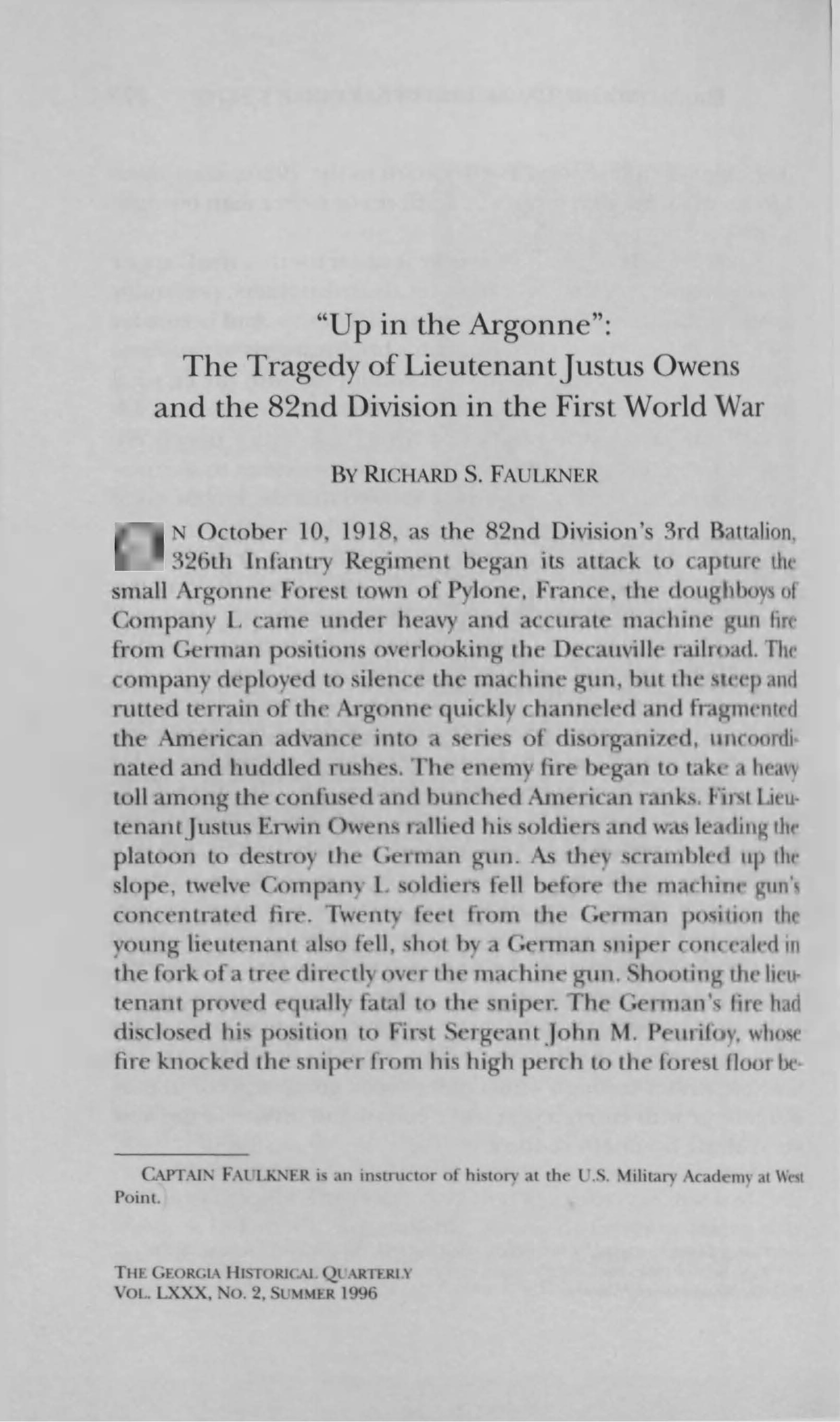 GHQ Faulker Up the Argonne The Traed of Lieutenant Justis Owens and the 82nd Division in the First World Page 01
