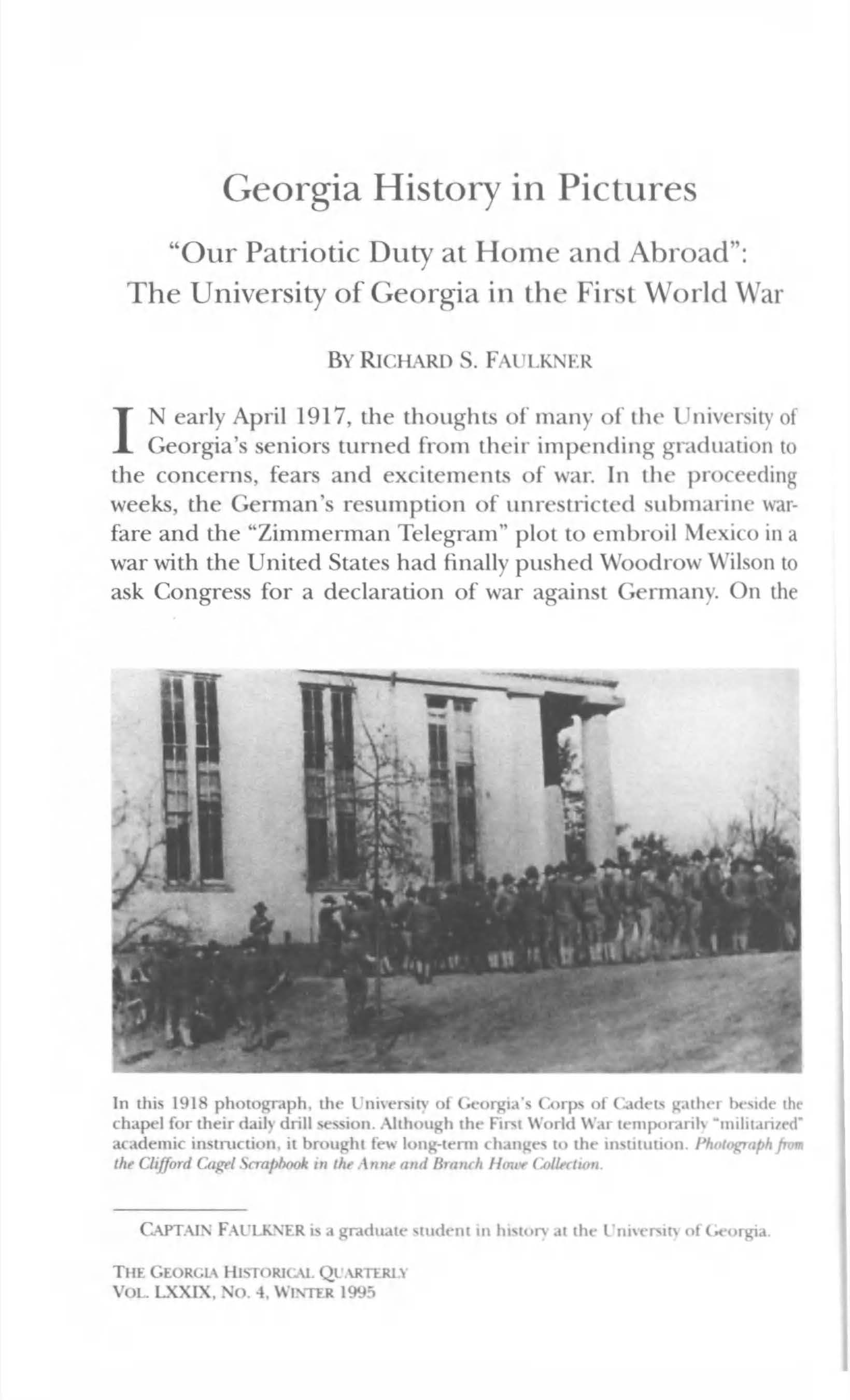GHQ Faulkner Georgia History in Pictues Our Patriotic Duty at Home and Abroad The University of Georgia in the First World War Page 01
