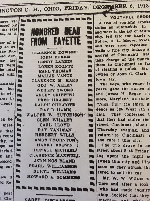 LaRue Paul Image Ohio State Register Fayette County War Dead