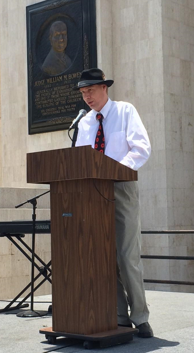 Courtland Jindra speaks at Memorial Day 2017 ceremony at the Los Angeles Coliseum