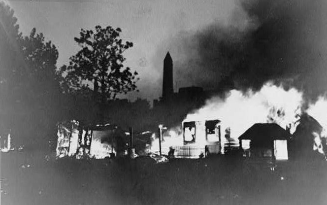 Bonus Army Camp burns