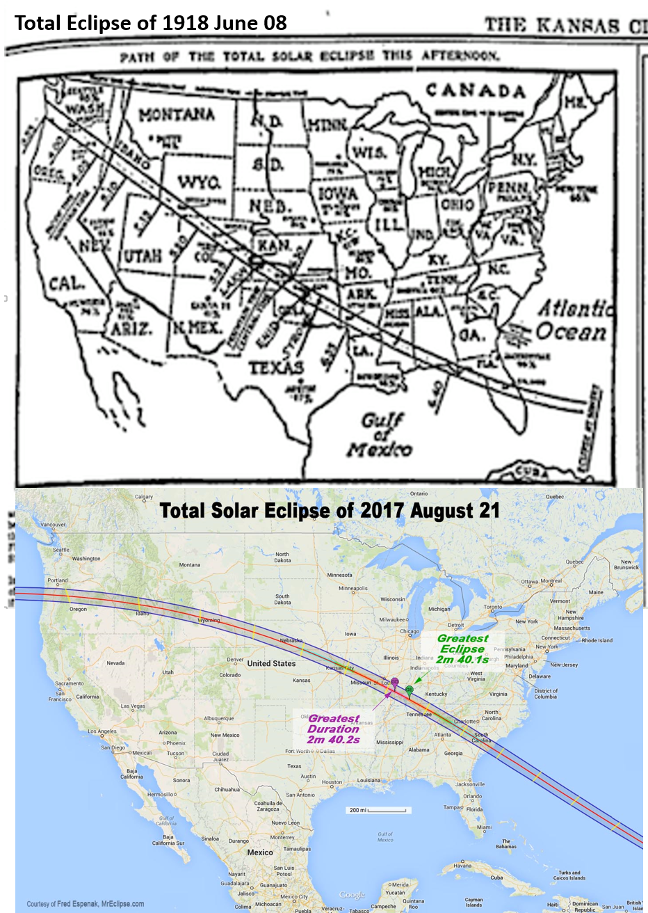 Maps of Eclipses 1918 2017 KC