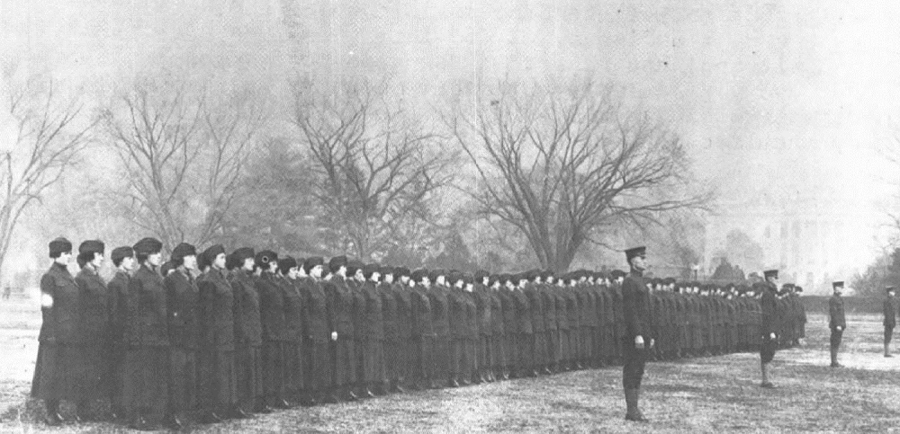 women Marines drill by white house