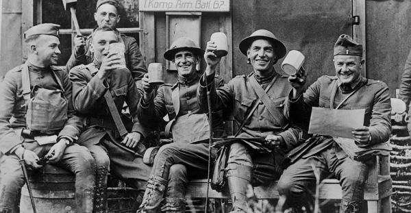 officers celebrate at captured german canteen 600