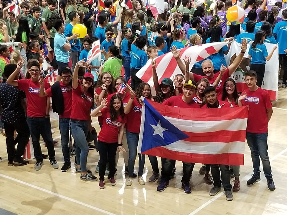 Sebastian Pizzini and the other members of the Puerto Rico team celebrate at the National History Day annual