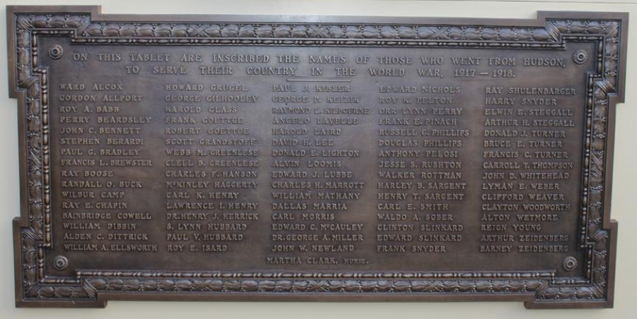 Hudson OH plaque WWI