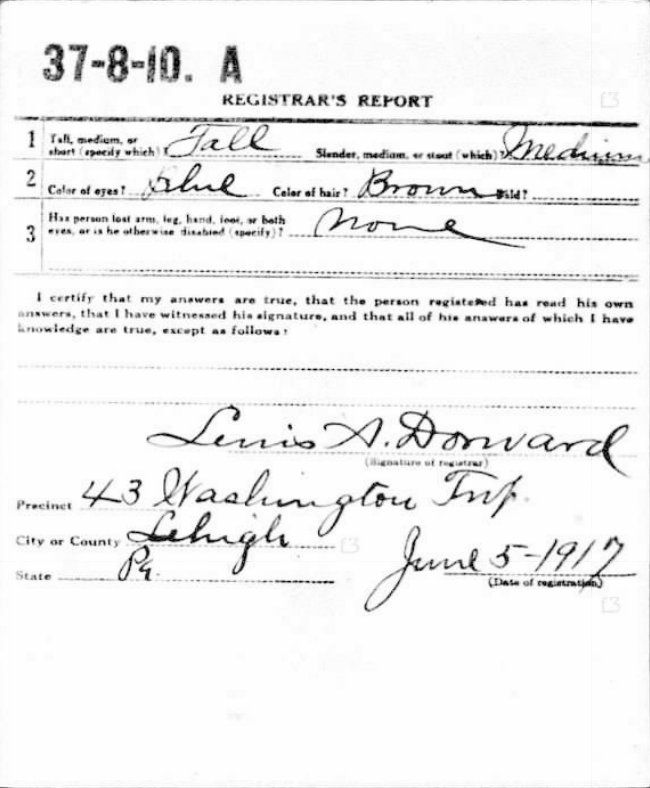 Clarence H Bentz draft card 2