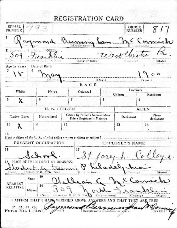 Raymond Birmingham McCormick draft 1