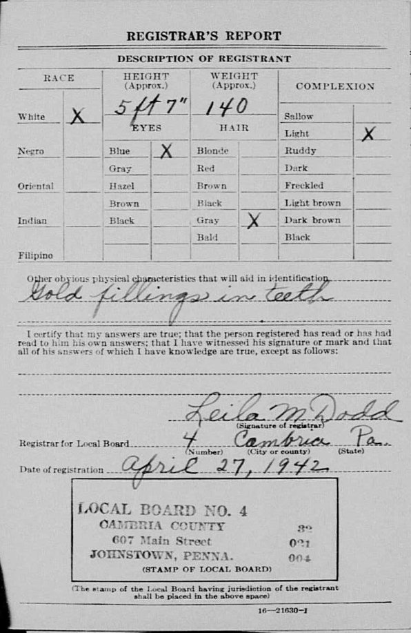 Robert Scott Parsons Draft WW2 2