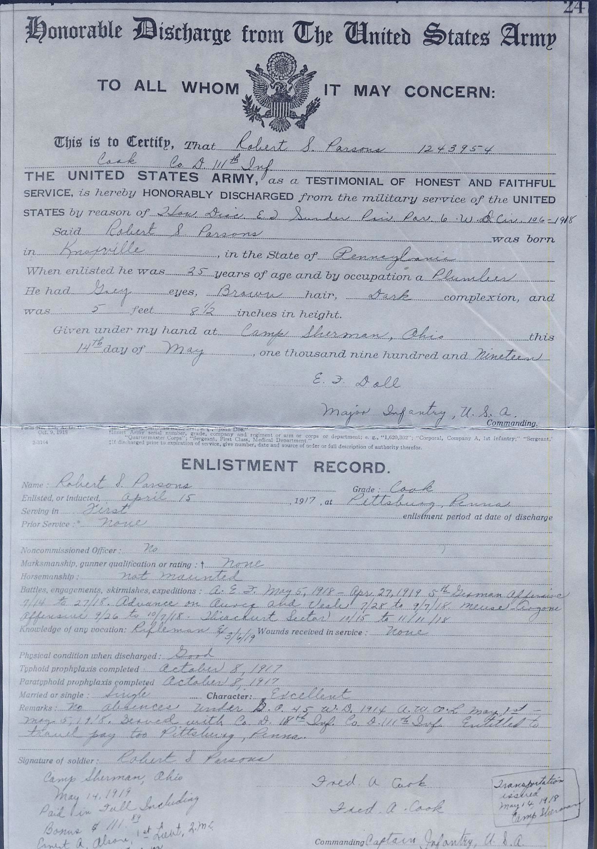 Robert Scott Parsons Honorable Discharge 1