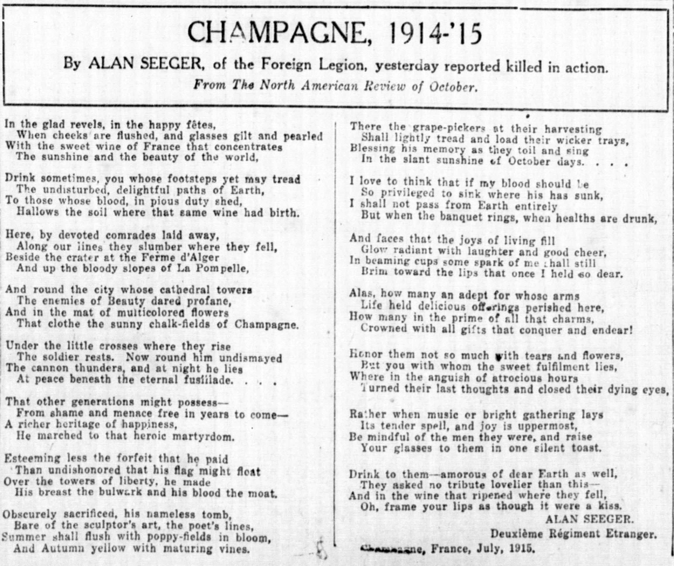 Champagne 1914 15 New York Tribune October 6 1915