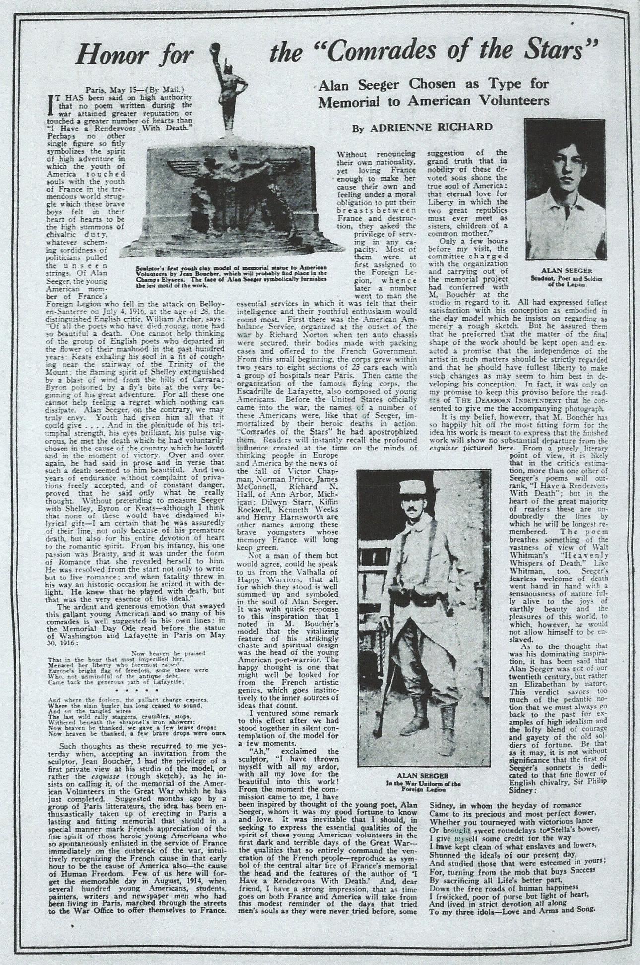 Honor for Comrades of the Stars Dearborn Independent June 25 1921