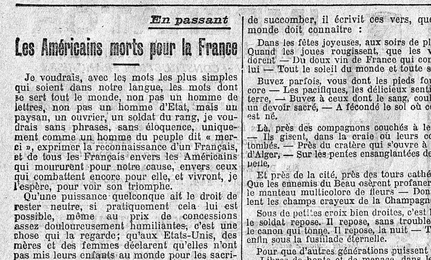 Les Americains morts pour la France Le Temps November 4 1916