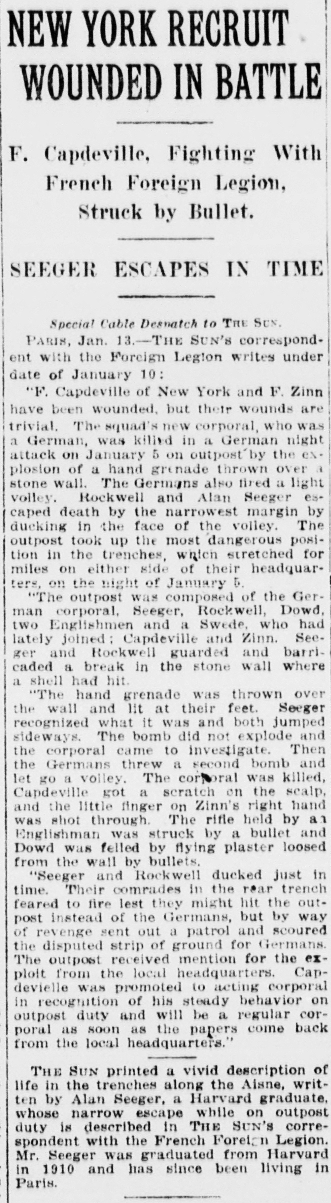 New York Recruit Wounded in Battle New York Sun January 14 1915