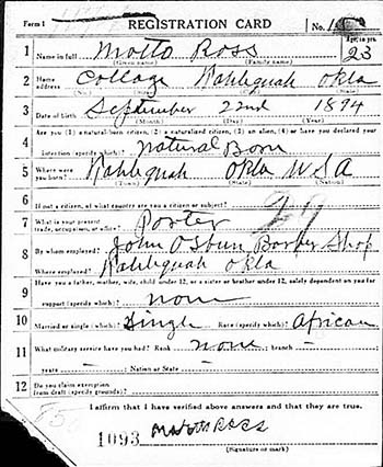 Motto Ross Draft Registration Card