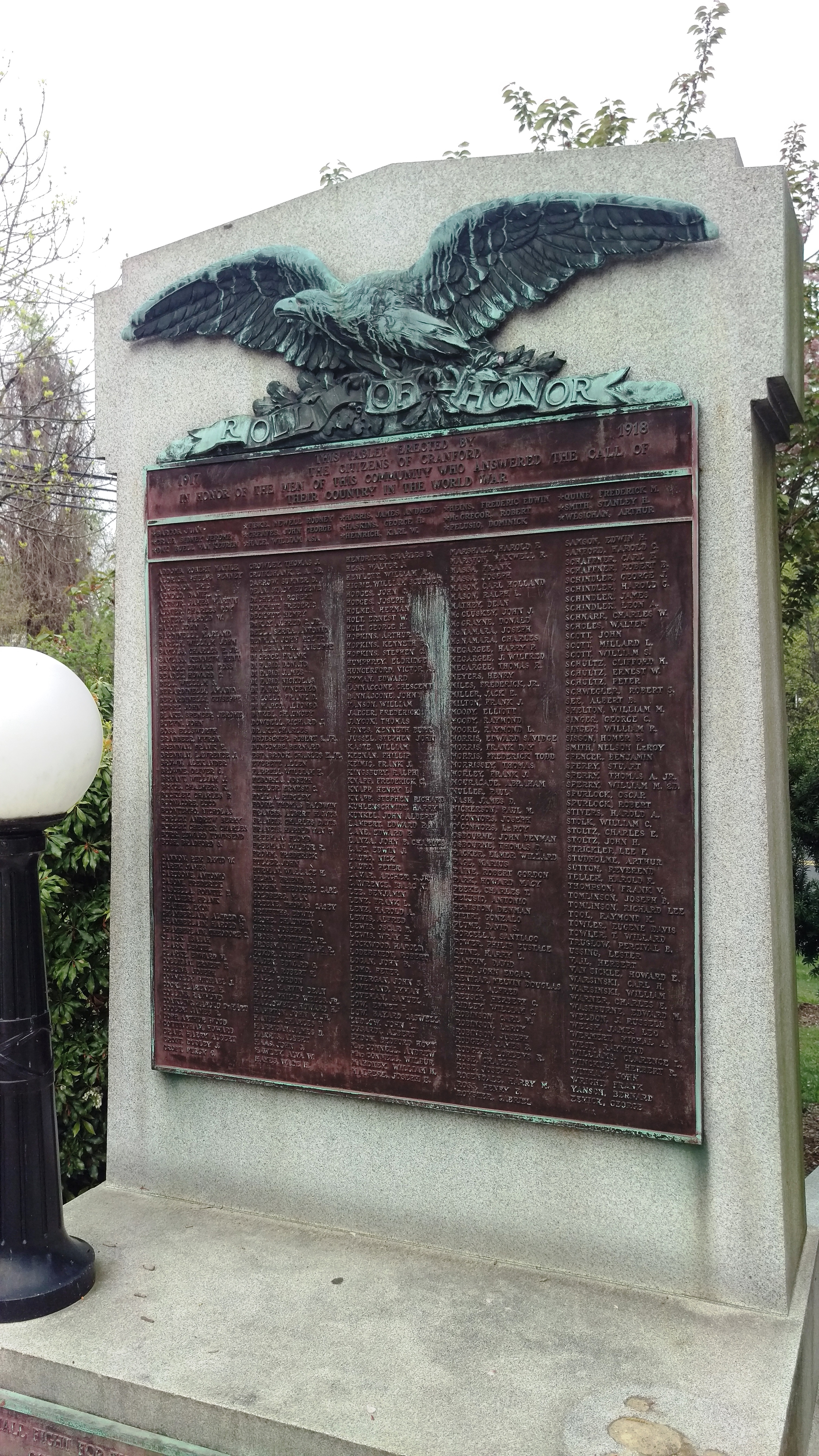 Zoom on the image : WWI Memorial Honor Roll - Cranford
