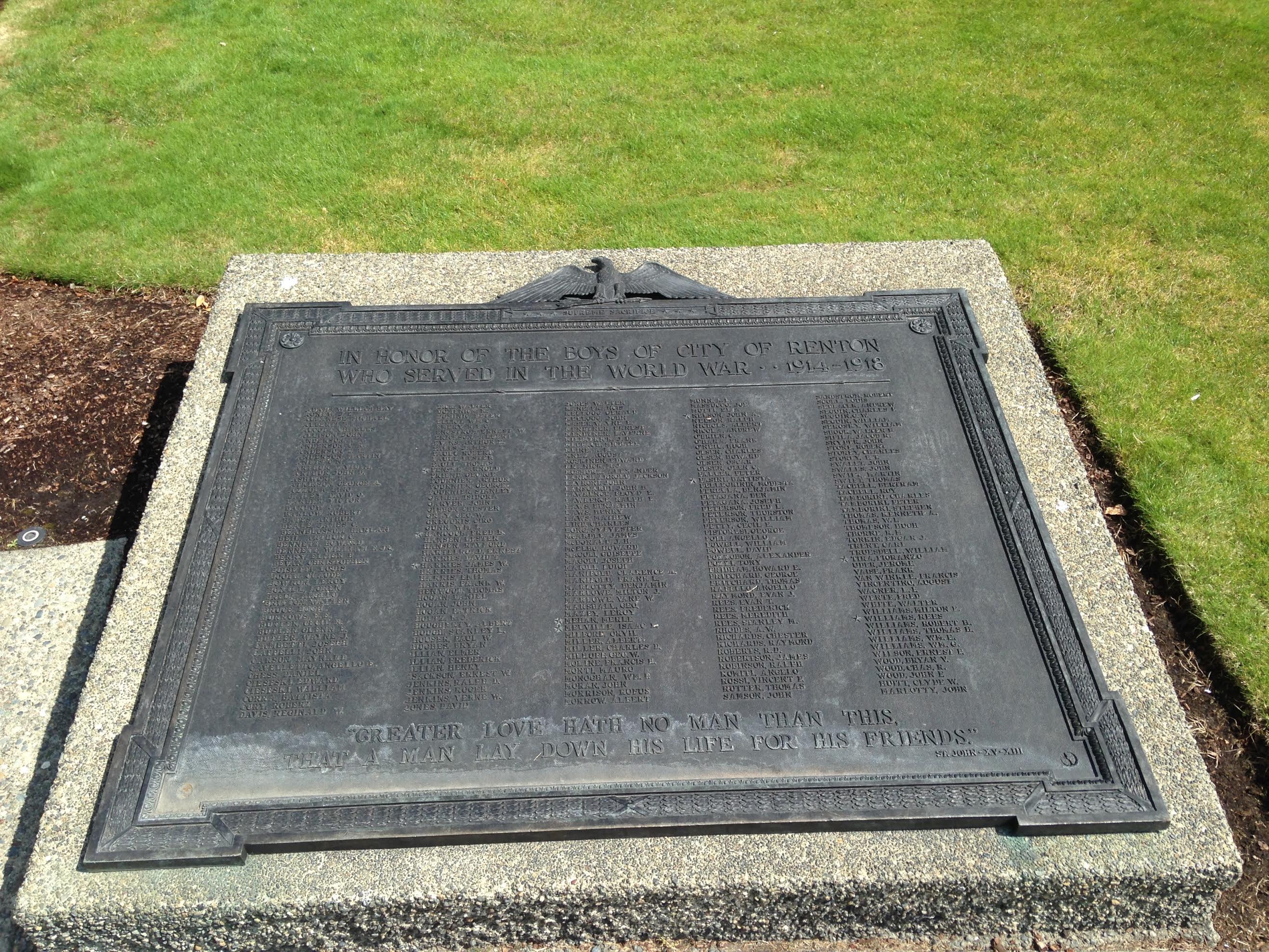 Zoom on the image : City of Renton Memorial Plaque