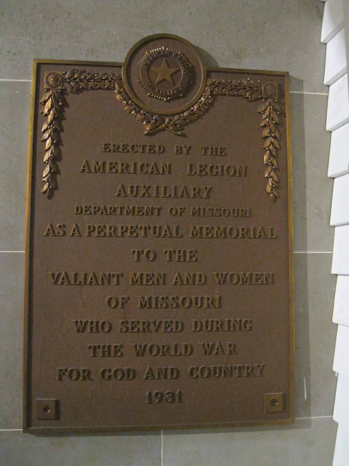 Zoom on the image : Missouri American Legion WWI Plaque