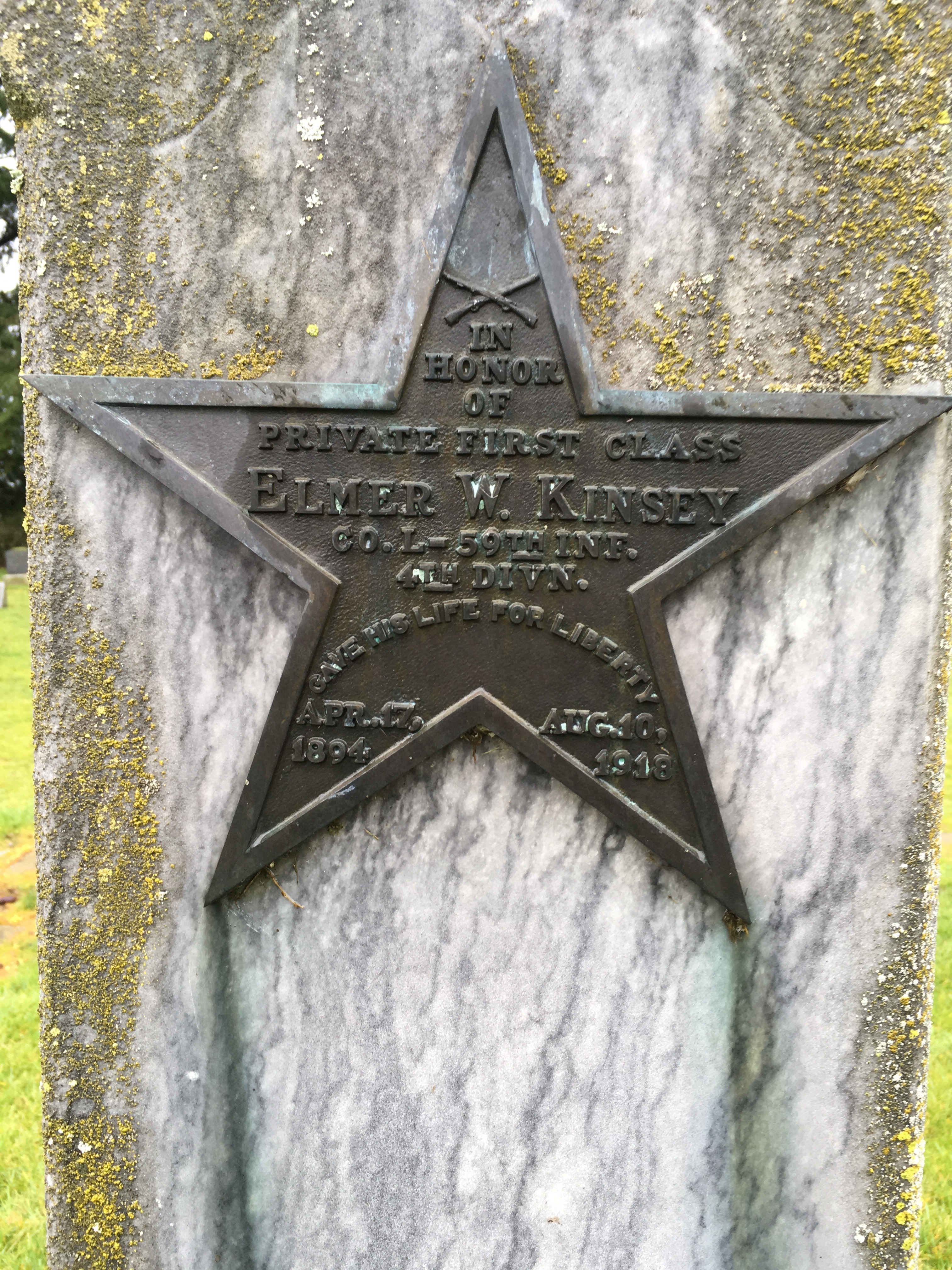 Zoom on the image : WW1 Cenotaph Honoring U.S. Army PFC. Elmer W. Kinsey