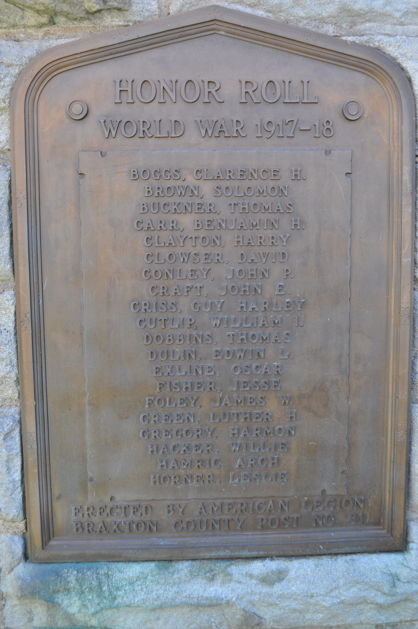 Zoom on the image : Braxton County WWI Honor Roll