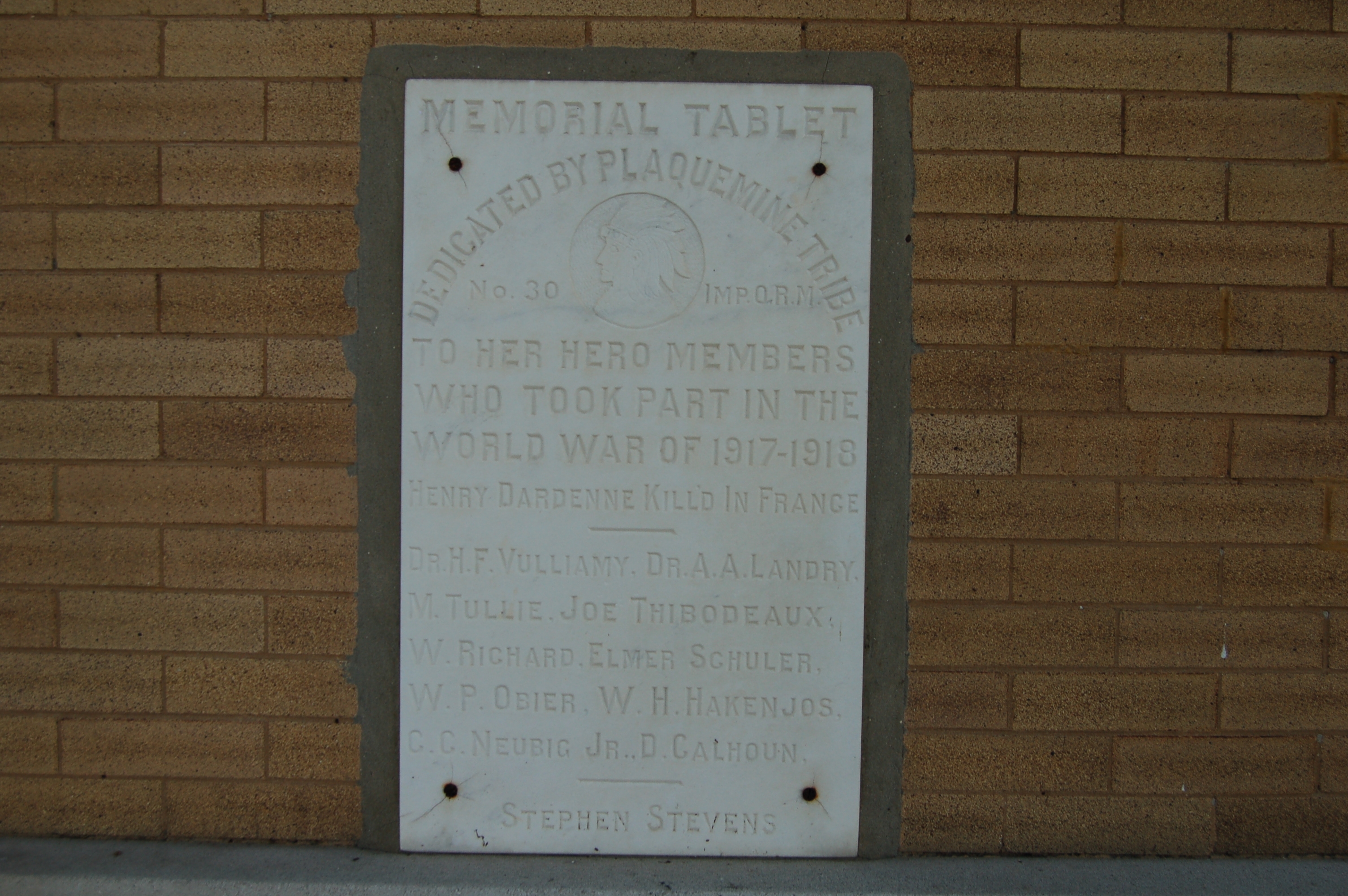 Zoom on the image : Plaquemine Tribe WWI Memorial Tablet