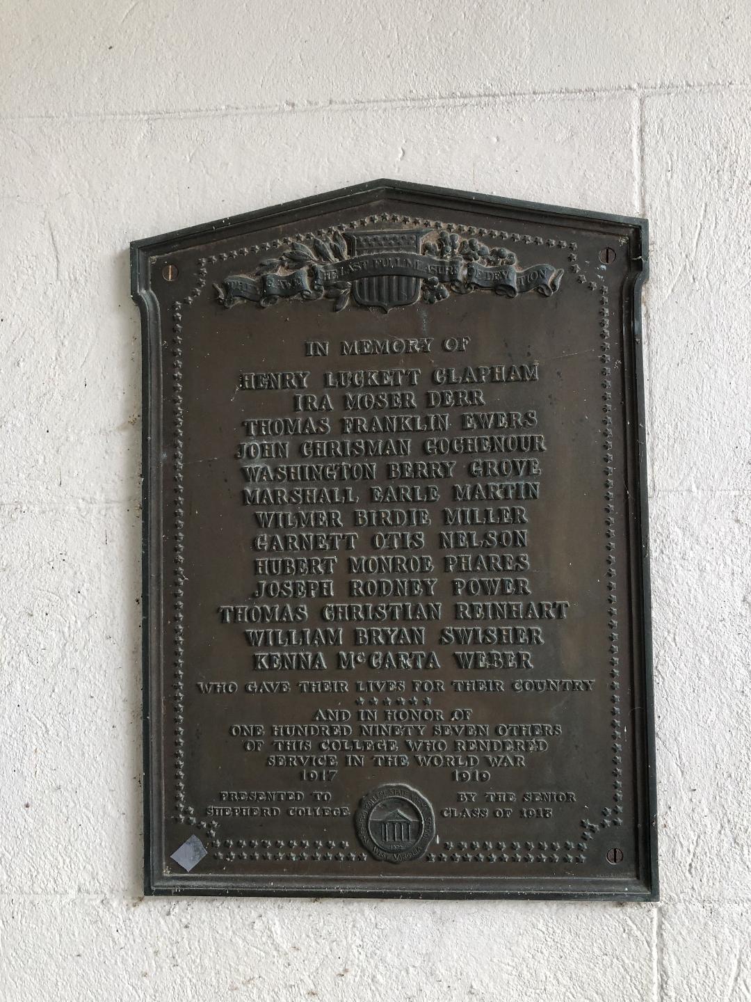 Zoom on the image : Shepherd University WWI Alumni Memorial Plaque