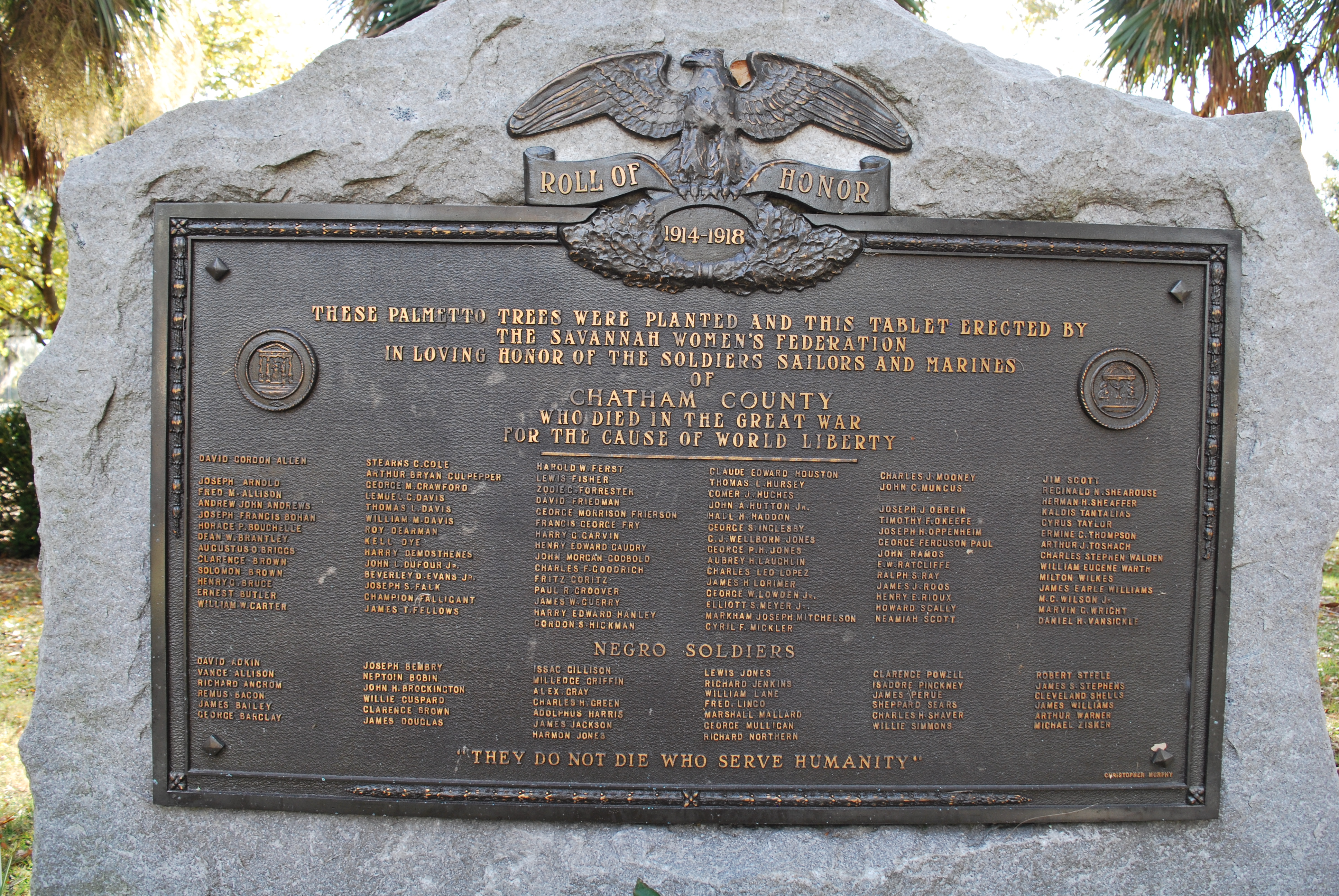 Zoom on the image : Savannah - Chatham Co. - Roll of Honor - Daffin Park