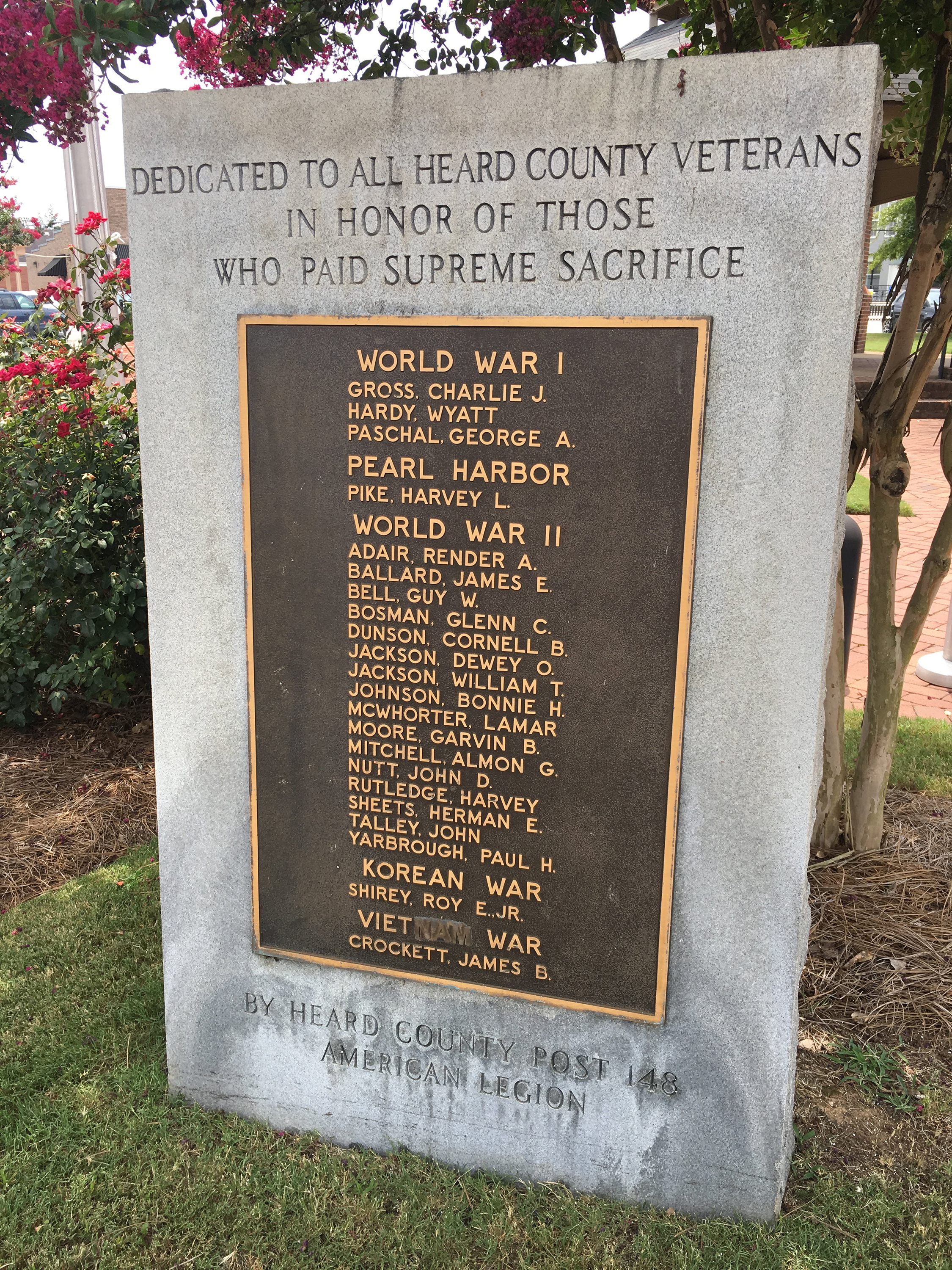 Zoom on the image : Heard Co. - Franklin - Veterans Memorial