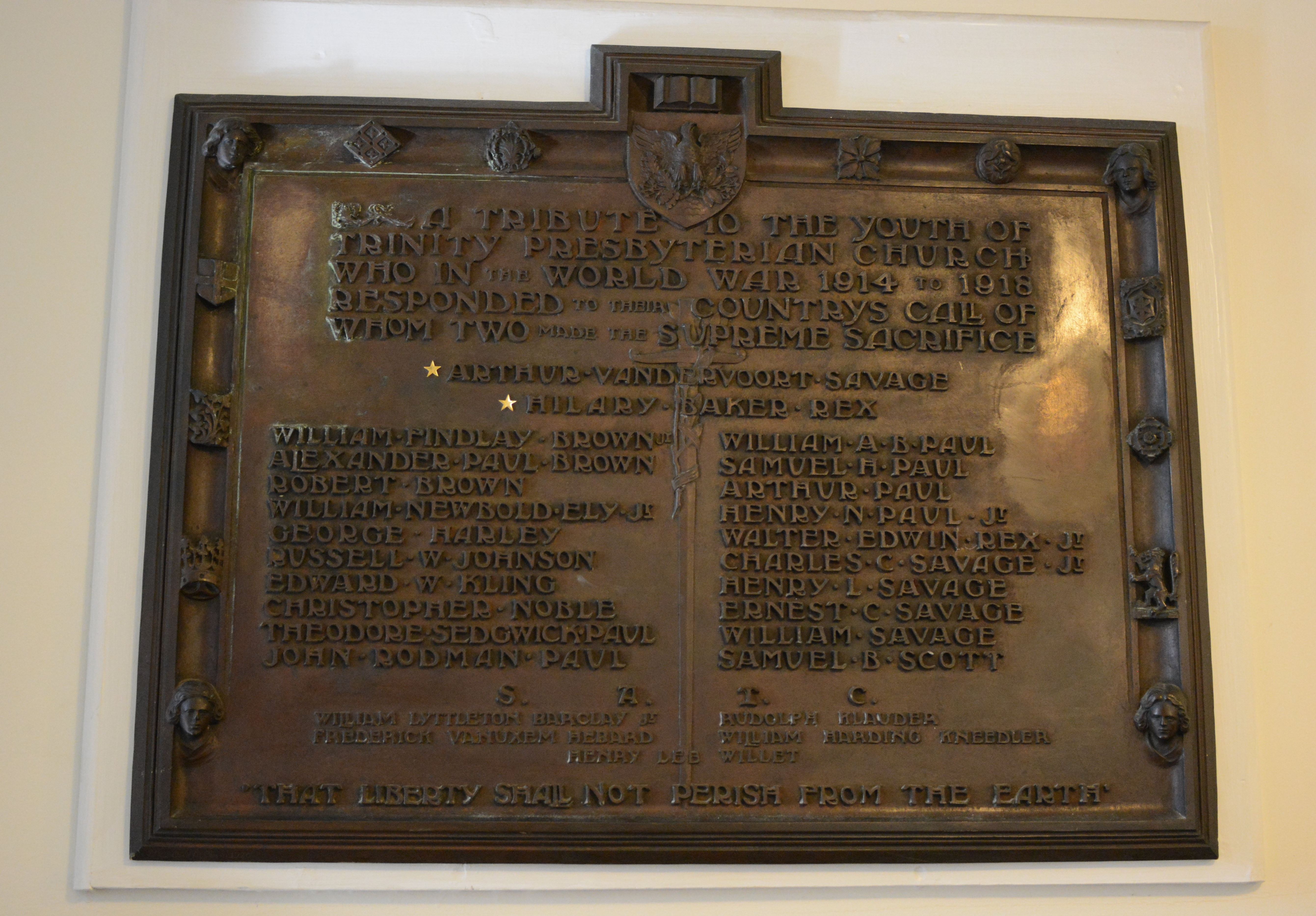 Zoom on the image : Chestnut Hill Presbyterian Church Memorial Plaque
