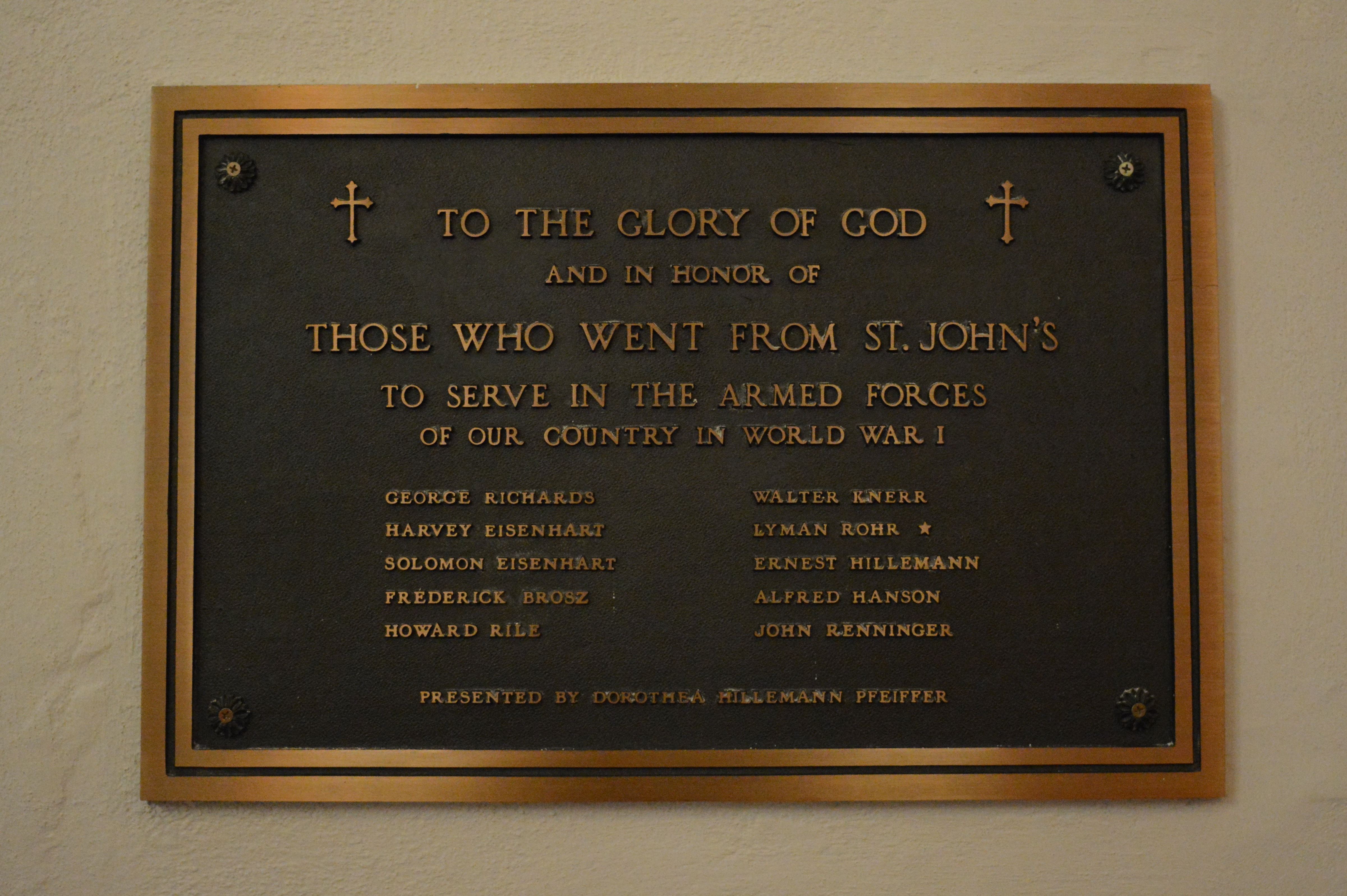 Zoom on the image : St. John's Lutheran Church Memorial Plaque