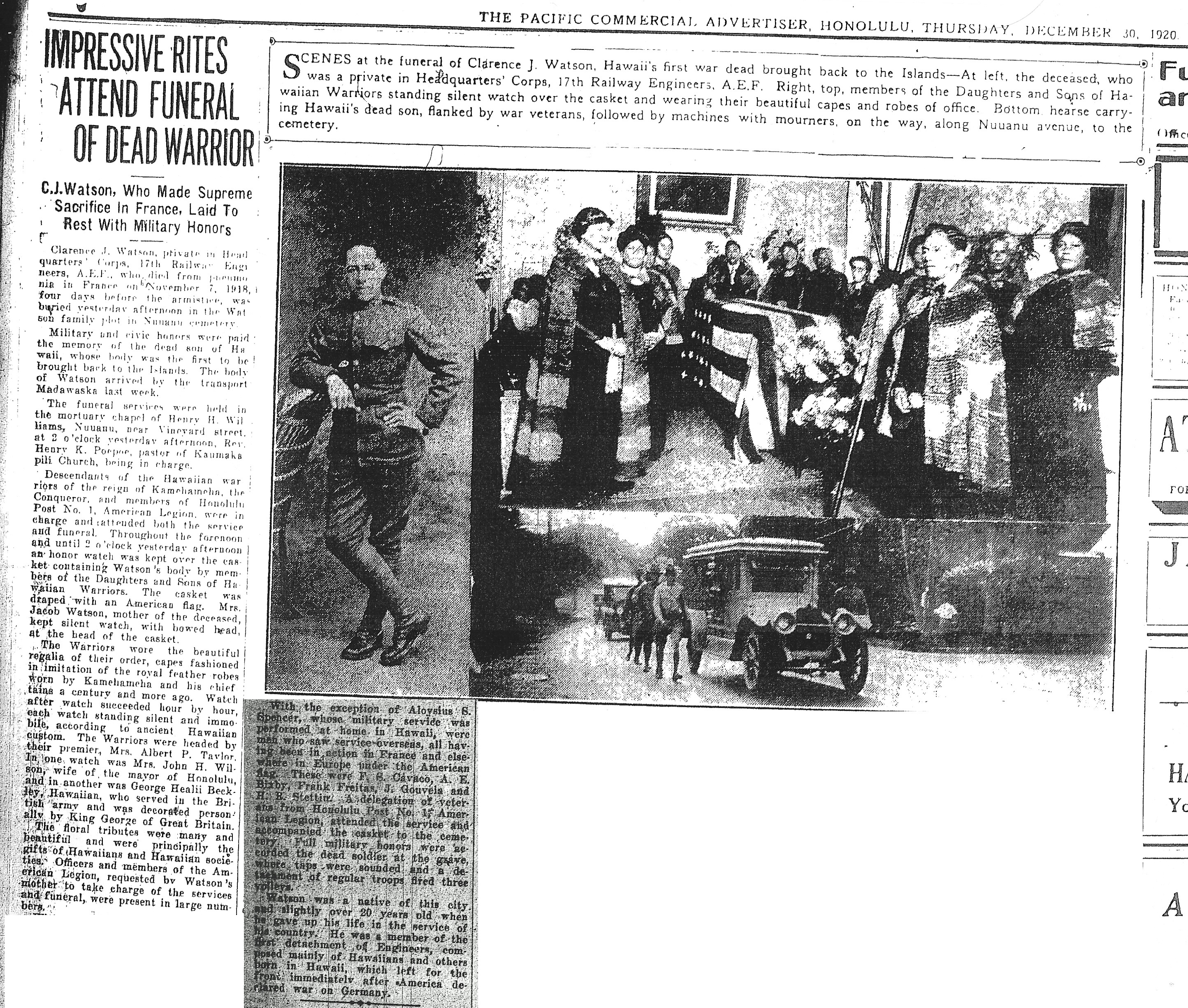 Advts 1920 Dec 30 Watson funeral