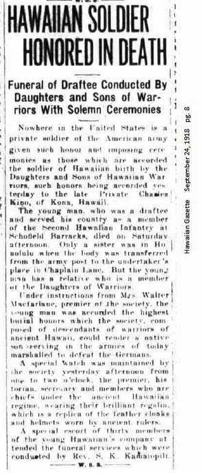 Kino Daughters Sons honor 1918 Sept 24 1