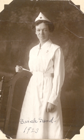 Sarah Sand in nurses uniform
